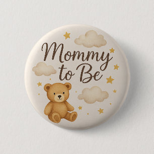 Badge Rond 5 Cm Joli Ours en Peluche Moderne Maman à Venir Bouton