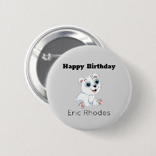 Badge Rond 5 Cm Joli ours polaire blanc sur fond gris pour anniver