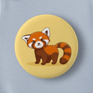 Badge Rond 5 Cm Joli panda roux sur fond jaune