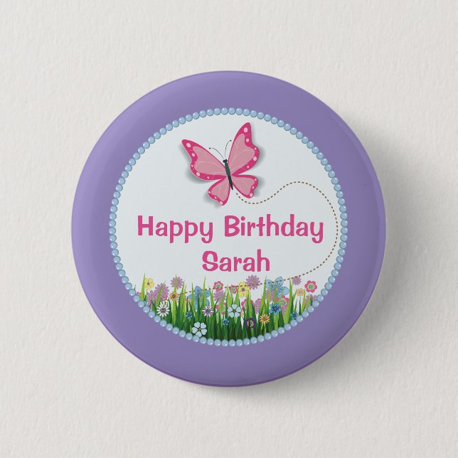 Badge Rond 5 Cm Joli papillon, bouton d'anniversaire de ressort (Devant)