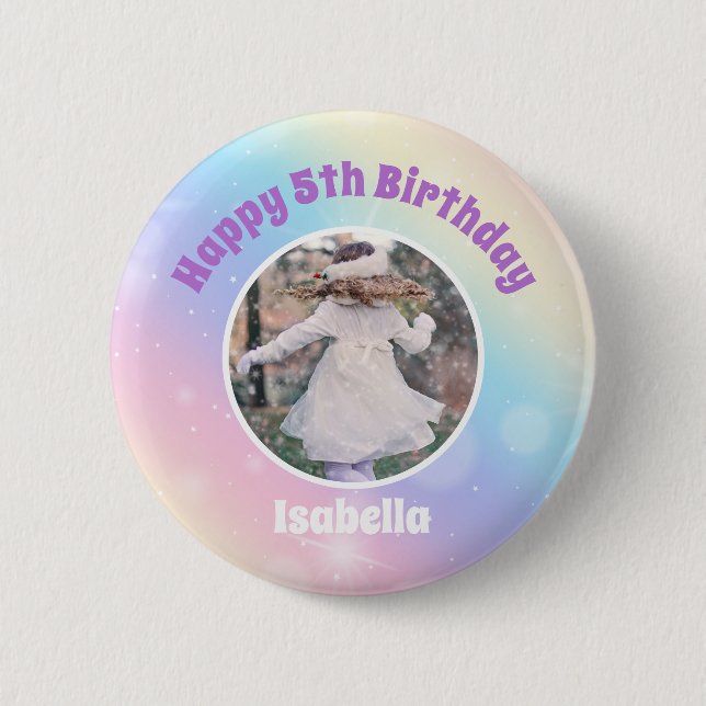 Badge Rond 5 Cm Joli Pastel Rainbow Sparkle Anniversaire de enfant (Devant)
