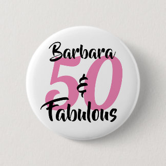 Badge Rond 5 Cm Joli Personnalisé 50 et Fabuleux Personnalisé Rose