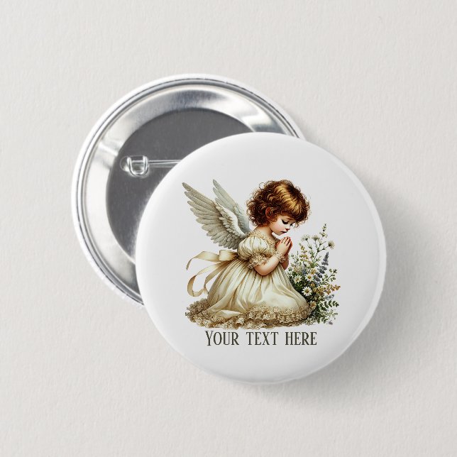 Badge Rond 5 Cm Joli petit ange ajouter du texte  (Devant & derrière)