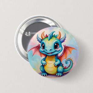 Badge Rond 5 Cm Joli petit dragon bleu