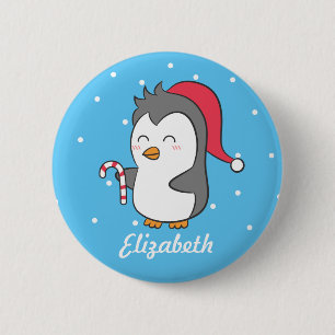 Badge Rond 5 Cm Joli pingouin de Noël heureux pour les enfants ave