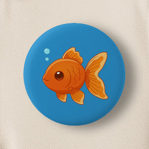 Badge Rond 5 Cm Joli poisson rouge de dessin animé sur fond bleu