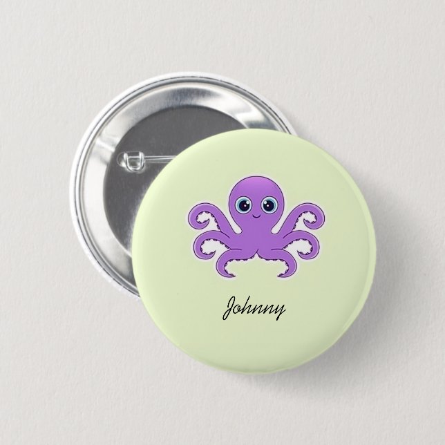 Badge Rond 5 Cm Joli poulpe violet vert (Devant & derrière)
