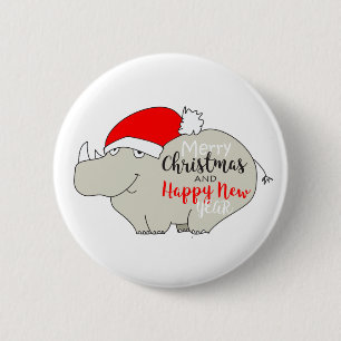 Badge Rond 5 Cm Joli Rhinocéros Dessin Animé Drôle Joyeux Noël