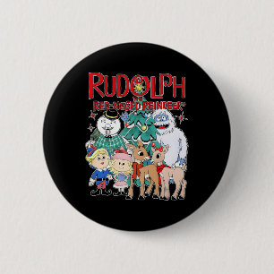 Badge Rond 5 Cm Joli Rudolph Le Renne au Nez Rouge Spécial Noël