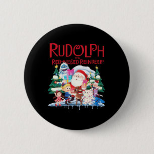 Badge Rond 5 Cm Joli Rudolph Le Renne au Nez Rouge Spécial Noël