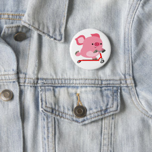 Badge Rond 5 Cm Joli Scooter équitation Cartoon Cochon