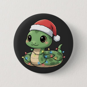 Badge Rond 5 Cm Joli serpent de Noël Kawaii en chapeau de Père Noë