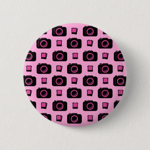Badge Rond 5 Cm Joli style rétro Motif d'appareil photo noir rose