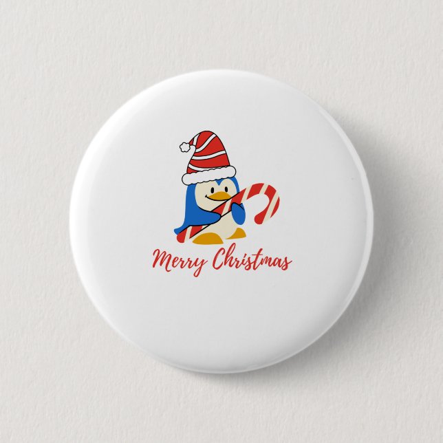 Badge Rond 5 Cm Joli Sucre de canne de pingouin de Noël (Devant)