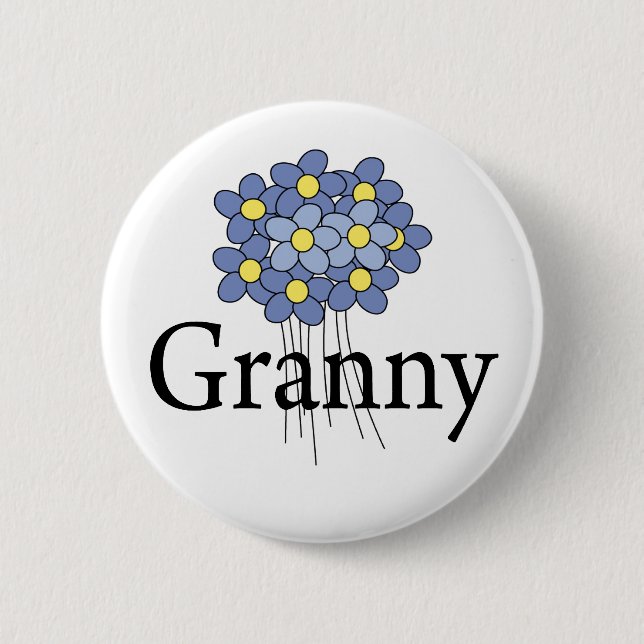 Badge Rond 5 Cm Joli T-shirt de mamie aux fleurs bleues (Devant)
