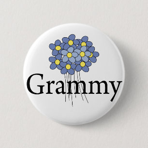 Badge Rond 5 Cm Joli T-shirt Grammy Fleur Bleue