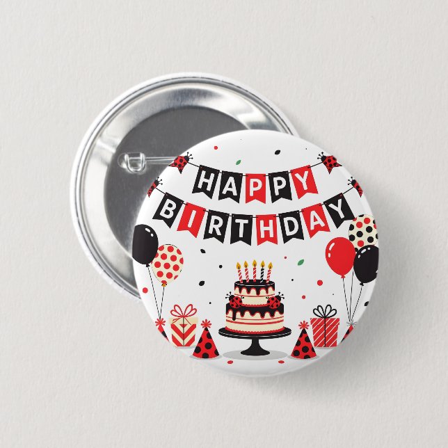 Badge Rond 5 Cm Joli thème de ladybug pour joyeux anniversaire (Devant & derrière)