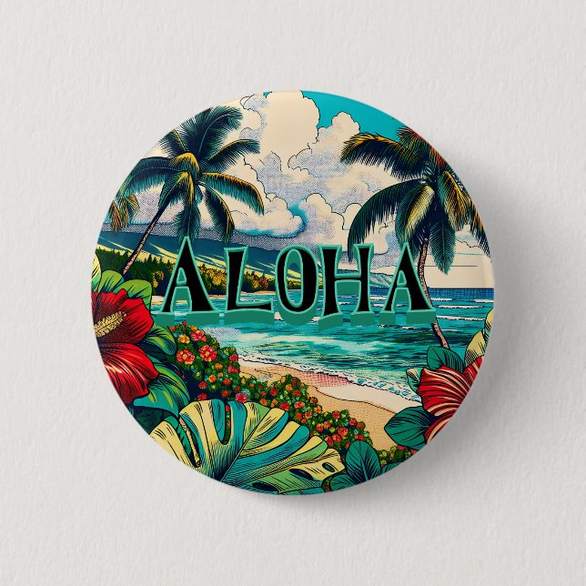 Badge Rond 5 Cm Joli thème Hawaiian Island (Devant)