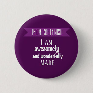 Badge Rond 5 Cm Joli verset biblique violet Affirmation positive