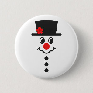 Badge Rond 5 Cm Joli visage de bonhomme de neige simple Hiver Noël