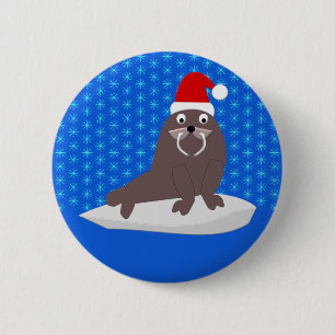 Badge Rond 5 Cm Joli Walrus de Noël et Snowflakes