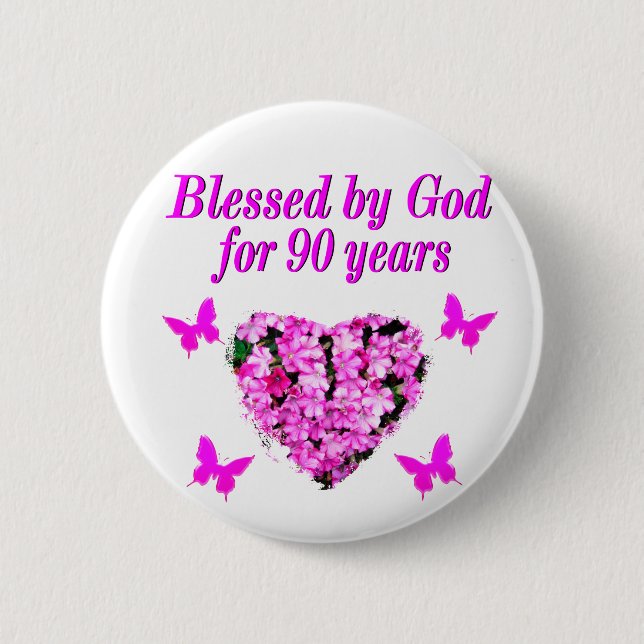 BADGE ROND 5 CM JOLIE 90E ANNIVERSAIRE FLORAL (Devant)