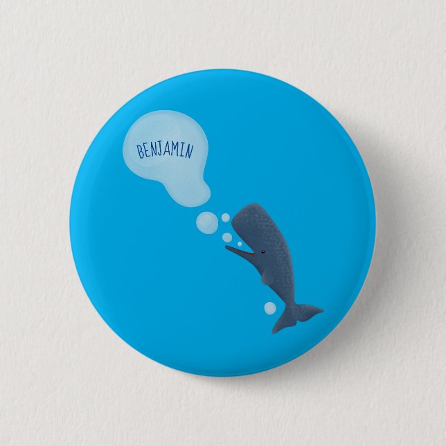 Badge Rond 5 Cm Jolie baleine à sperme soufflant bulles dessin (Devant)