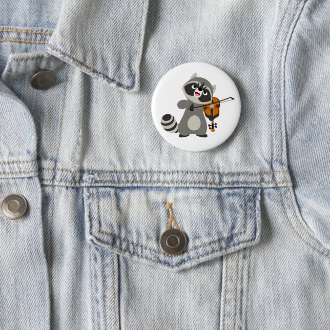 Badge Rond 5 Cm Jolie Cartoon Raccoon Jouer du violon (En situation)