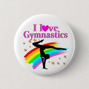 BADGE ROND 5 CM JOLIE CHAMPION DE GYMNASTIQUE EN COURSE