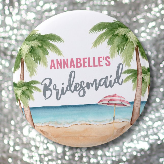 Badge Rond 5 Cm Jolie Demoiselle d'Honneur de Fête de Bachelorite  (Beach Bachelorette Party Bridesmaid button )