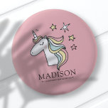 Badge Rond 5 Cm Jolie Doodle Unicorn et étoiles Anniversaire<br><div class="desc">Disponible ici : http://www.zazzle.com/selectpartysupplies</div>
