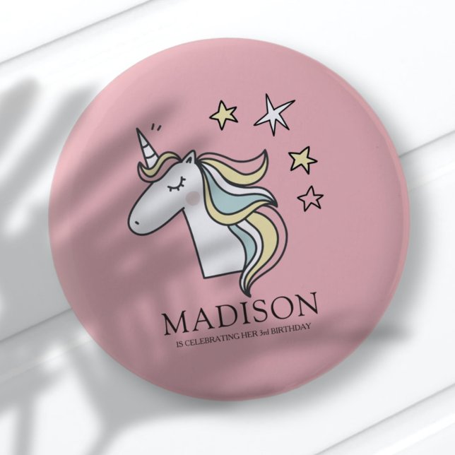Badge Rond 5 Cm Jolie Doodle Unicorn et étoiles Anniversaire (Créateur téléchargé)