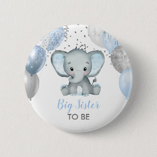 Badge Rond 5 Cm Jolie Eléphant Ballons Baby shower Soeur