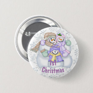 Badge Rond 5 Cm Jolie famille de bonhomme de neige 1er Noël de béb