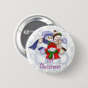 Badge Rond 5 Cm Jolie famille de bonhomme de neige 1er Noël de béb