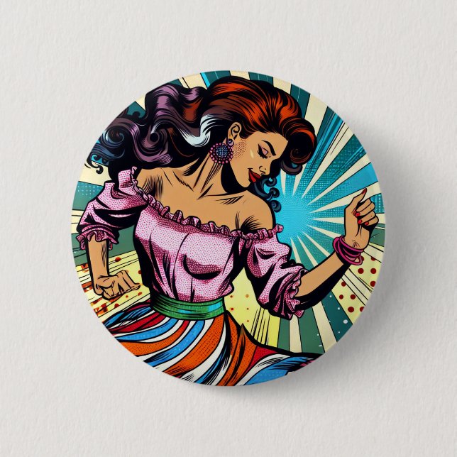 Badge Rond 5 Cm Jolie Femme Dansant Salsa Pop Art (Devant)