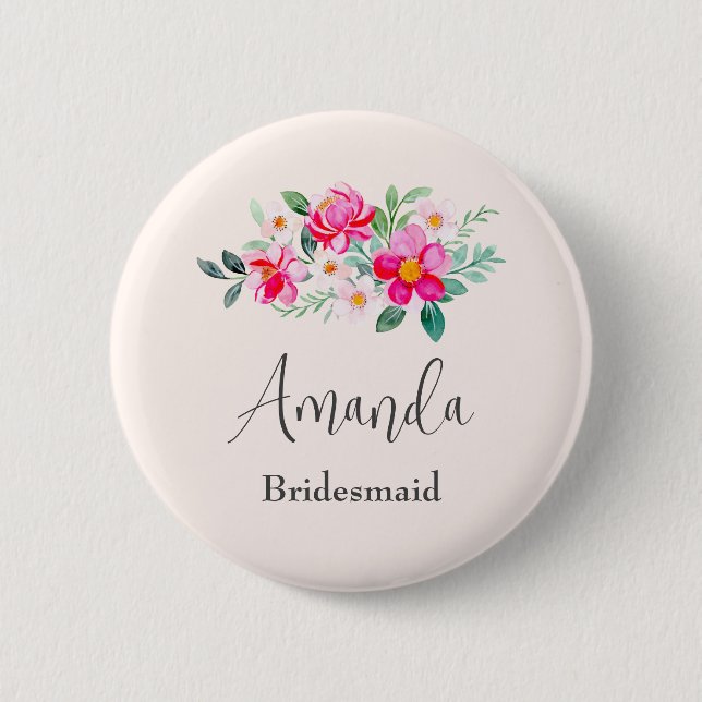 Badge Rond 5 Cm Jolie femme de chambre de Bouquet de fleurs roses (Devant)
