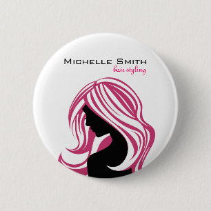 Badge Rond 5 Cm Jolie fille aux cheveux roses Marque coiffant