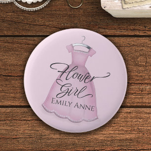 Badge Rond 5 Cm Jolie Fille aux Fleurs Robe Rose Vintage Mariage B