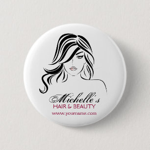 Badge Rond 5 Cm Jolie fille avec cheveux ondulés et Icône maquilla