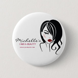 Badge Rond 5 Cm Jolie fille avec cheveux ondulés Icône maquillage