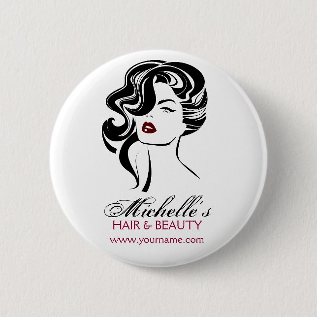 Badge Rond 5 Cm Jolie fille avec cheveux ondulés Icône maquillage (Devant)