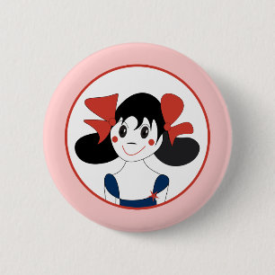 Badge Rond 5 Cm Jolie Fille avec des Rubans Rouges Illustration po