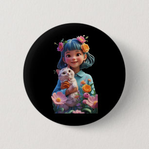 Badge Rond 5 Cm Jolie Fille avec Fleur Drôle Unisexe Design pour H