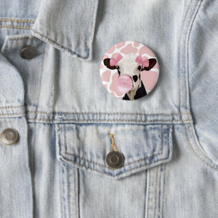 Badge Rond 5 Cm Jolie fille Bubblegum rose soufflant vache
