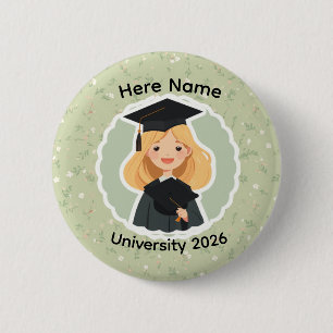 Badge Rond 5 Cm Jolie fille diplômée, promotion 2026 Nom personnal