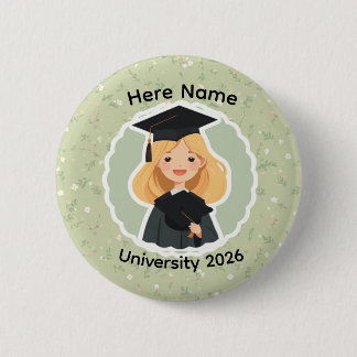 Badge Rond 5 Cm Jolie fille diplômée, promotion 2026 Nom personnal