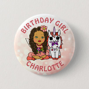 Badge Rond 5 Cm Jolie fille féerique personnalisée d'anniversaire