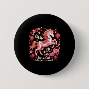 Badge Rond 5 Cm Jolie Fille Qui Aime Licorne Cheval Année Lunaire