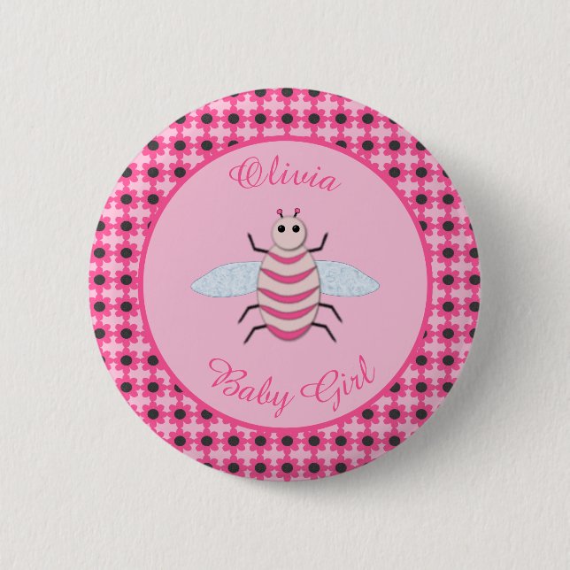 Badge Rond 5 Cm Jolie fille rose bébé Bee Genre Révéler (Devant)